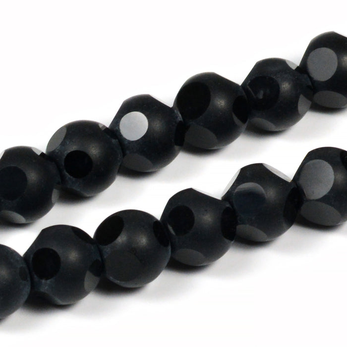 Glass beads, frosted/glossy, black, 10mm