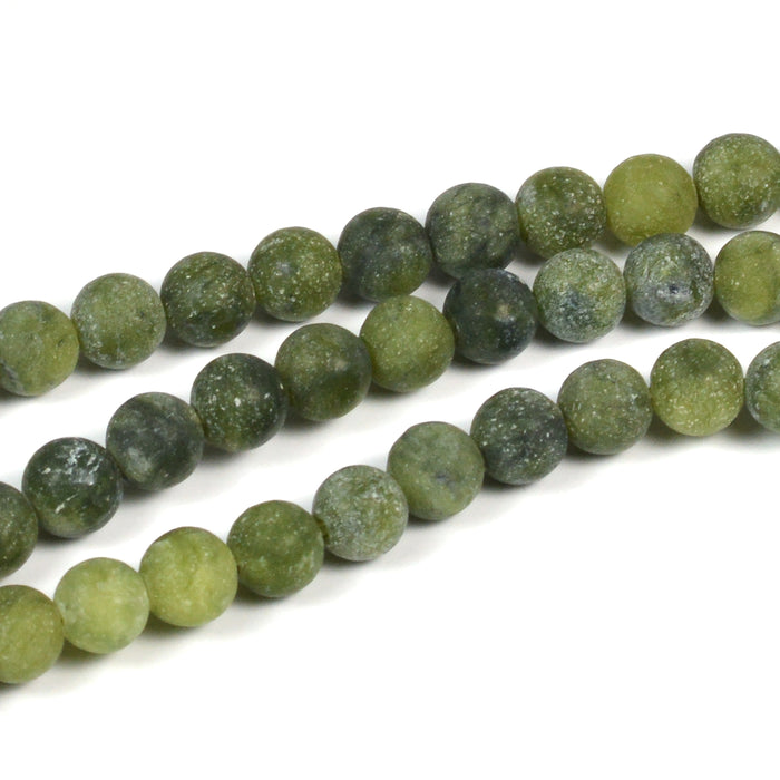 Frosted jade beads, olive, 6mm