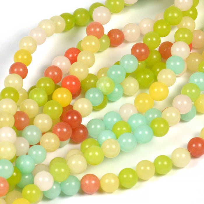 Jade beads, mixed pastel colors, 6mm