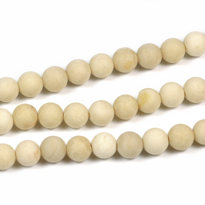 Frosted fossil beads, beige, 6mm