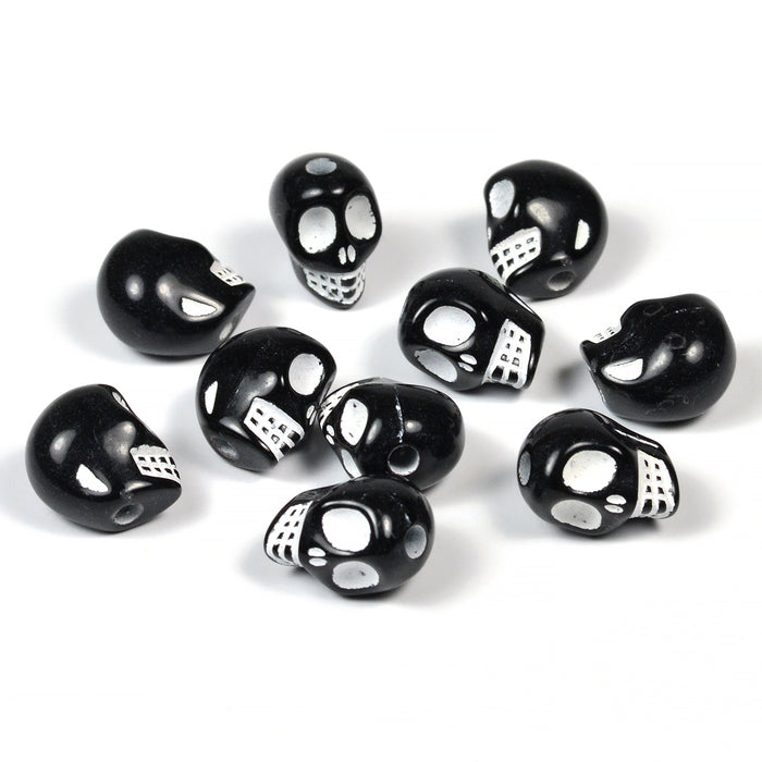 Acrylic beads, skulls, black-white, 20 pcs