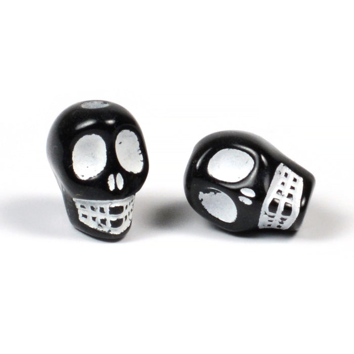Acrylic beads, skulls, black-white, 20 pcs