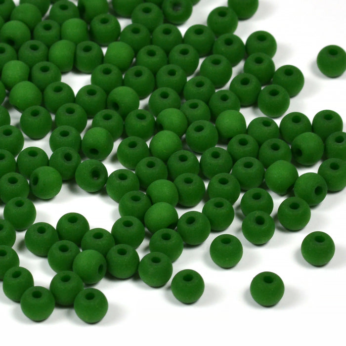Seed Beads, 4mm, frostad mörkgrön, 20g
