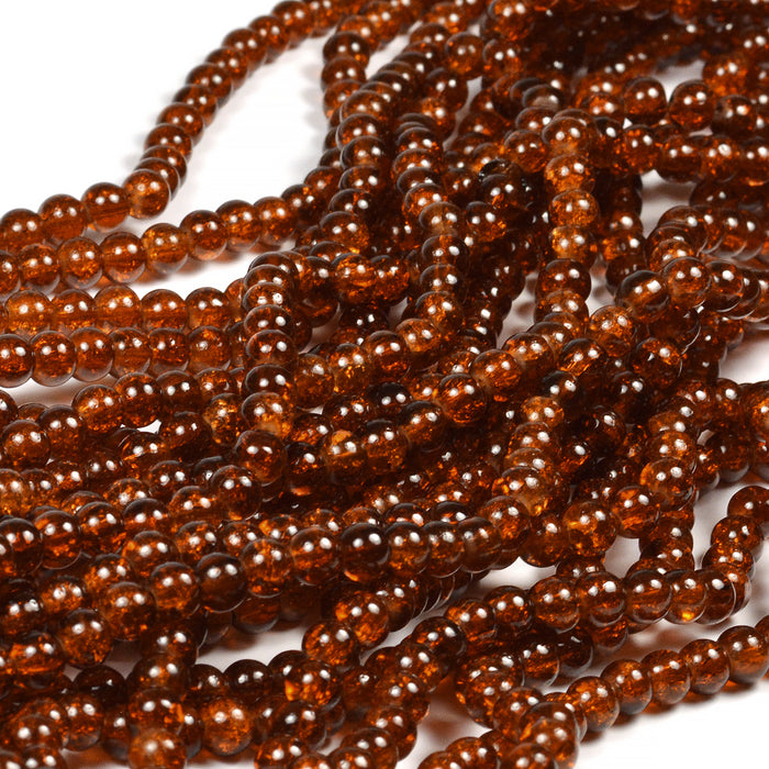 Cracked glass beads, brown, 6mm