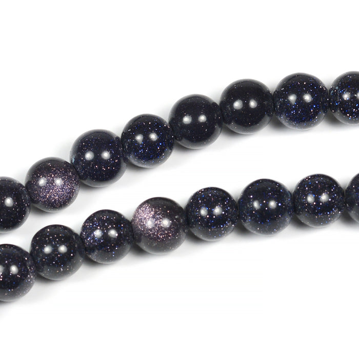 Goldstone glass beads, midnight blue, 8mm