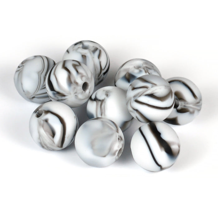 Silikonperler, sterkt marmorert, 12 mm