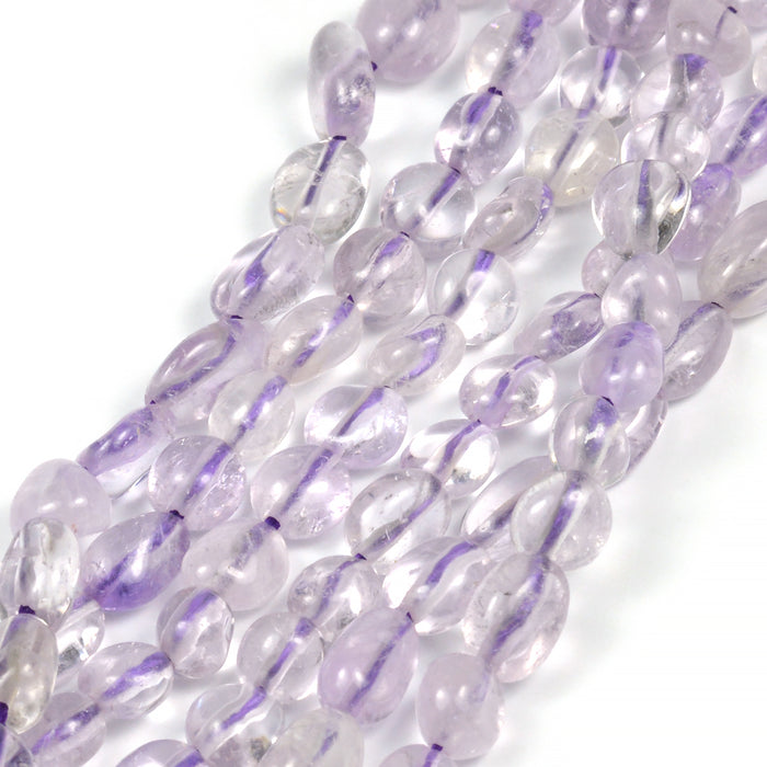Amethyst beads, light, nuggets, 6-9mm