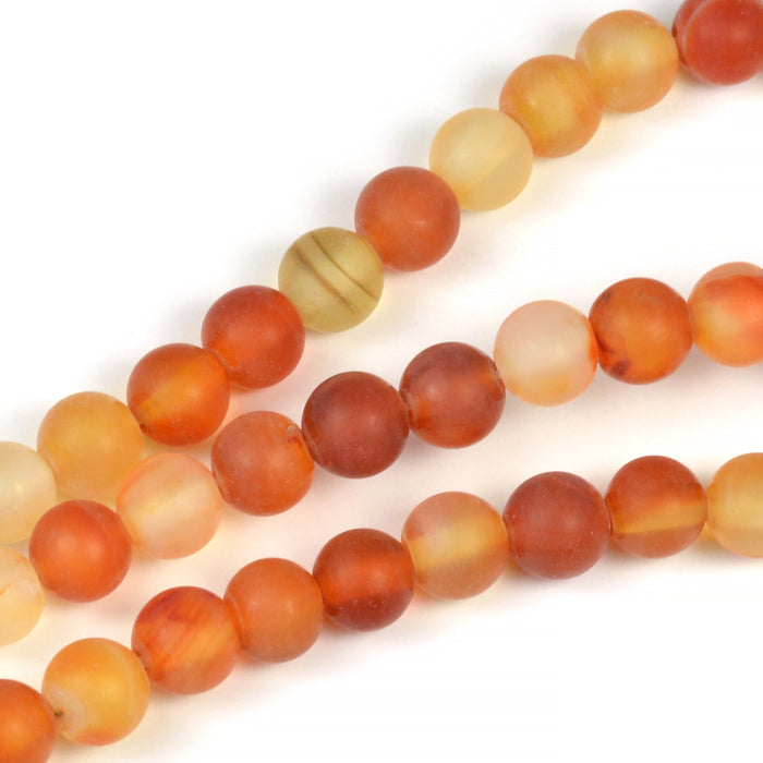 Bright carnelian beads, frosted, 6mm