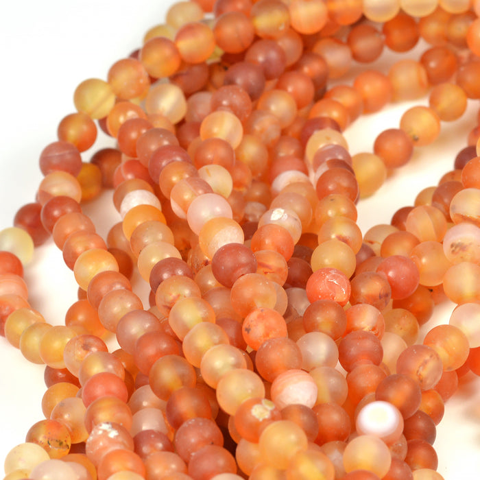 Bright carnelian beads, frosted, 6mm