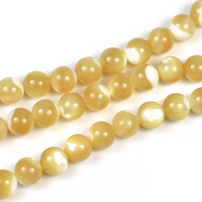 Round seashell beads, golden, 6mm