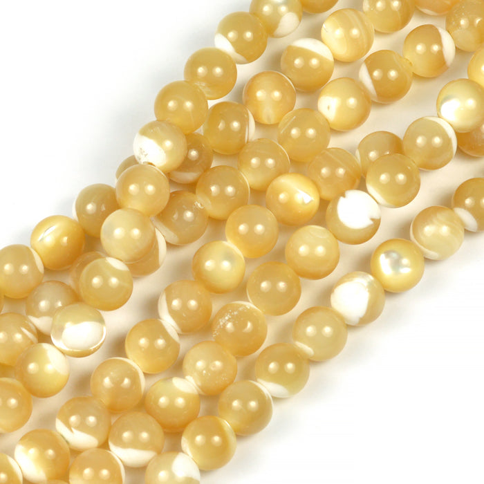 Round seashell beads, golden, 6mm
