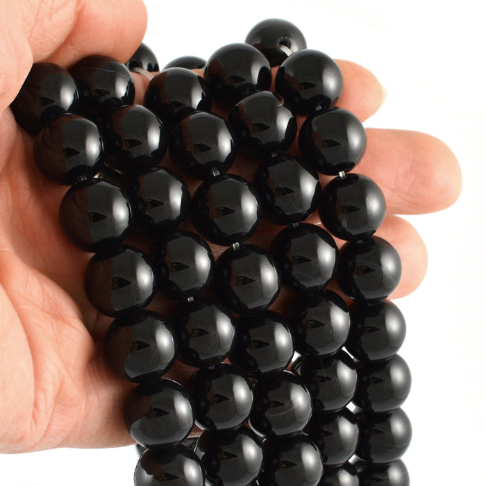 Onyx beads, black, 12mm