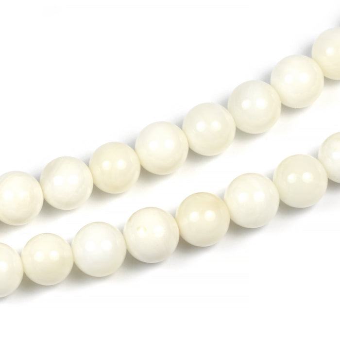 Round seashell beads, white, 8mm