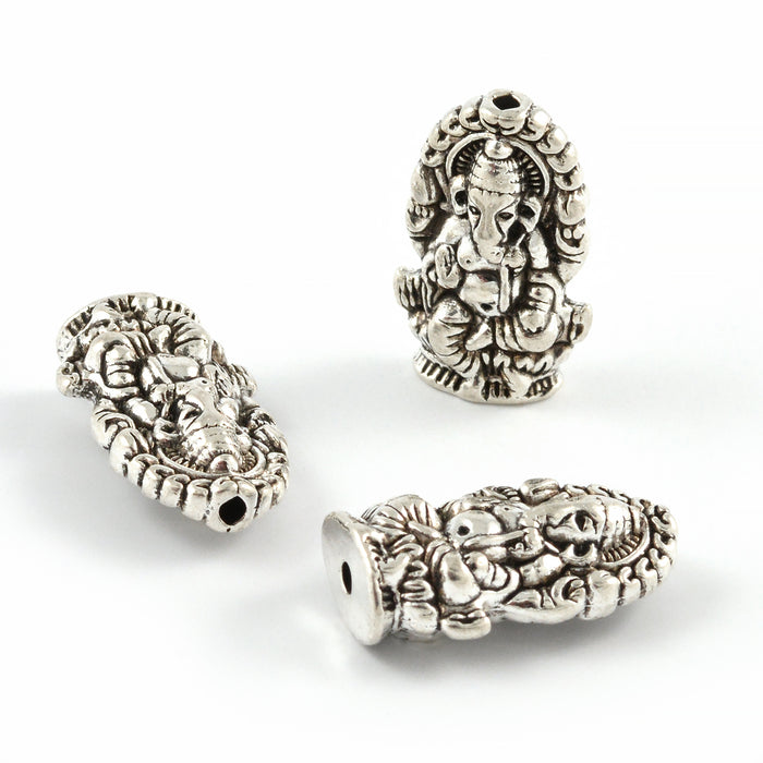 Metallperler, Ganesha, antikk sølv, 12x22mm, 2stk