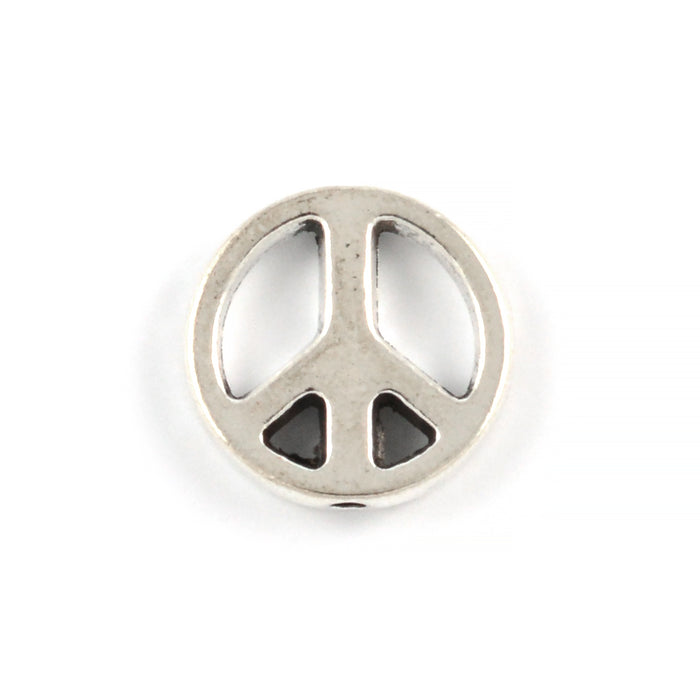 Metal beads, peace sign, antique silver, 13mm, 10pcs