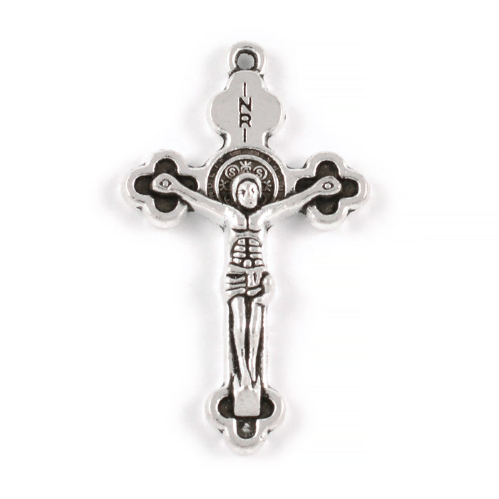 Charm, cross with Jesus, antique silver, 22x34mm, 3pcs