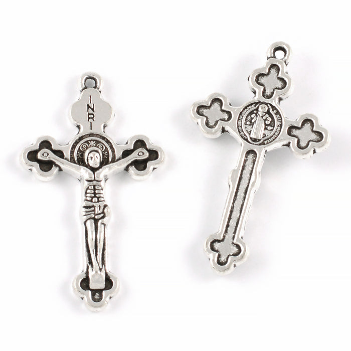 Charm, cross with Jesus, antique silver, 22x34mm, 3pcs